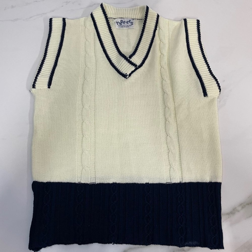Vintage Harpees Ivory and Navy Sweater Vest